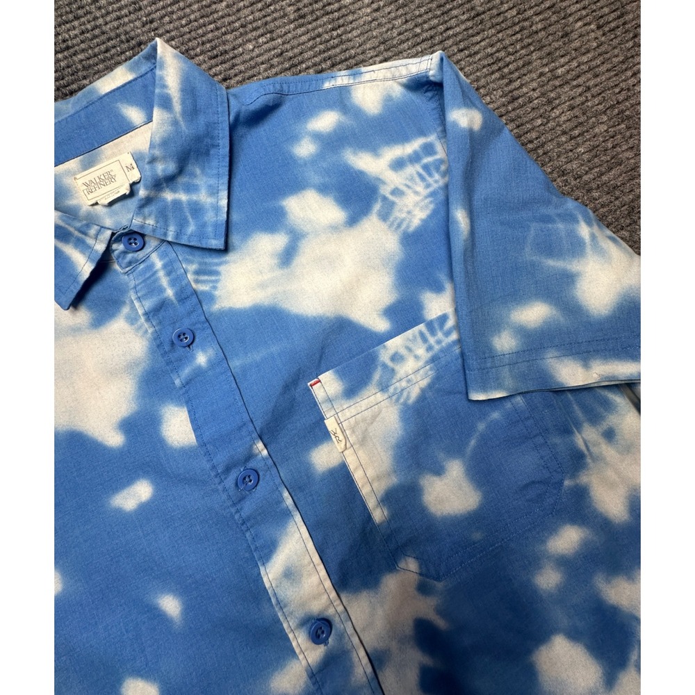 Walker Refinery Button Down Shirt Mens M Blue Tie Dye Short Sleeve 3WYSW1076